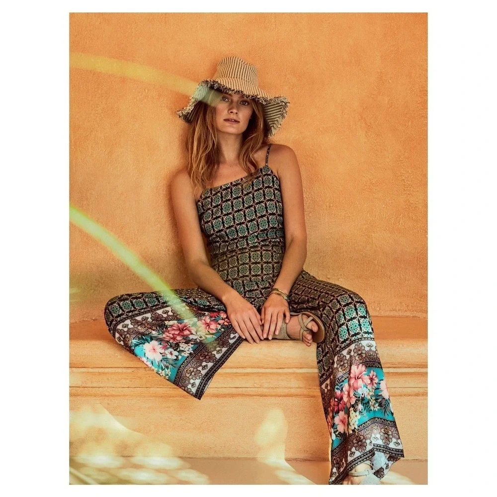 Farm Rio Honolulu Jumpsuit Size Small Green Floral Motif‎ Coastal Boho Global